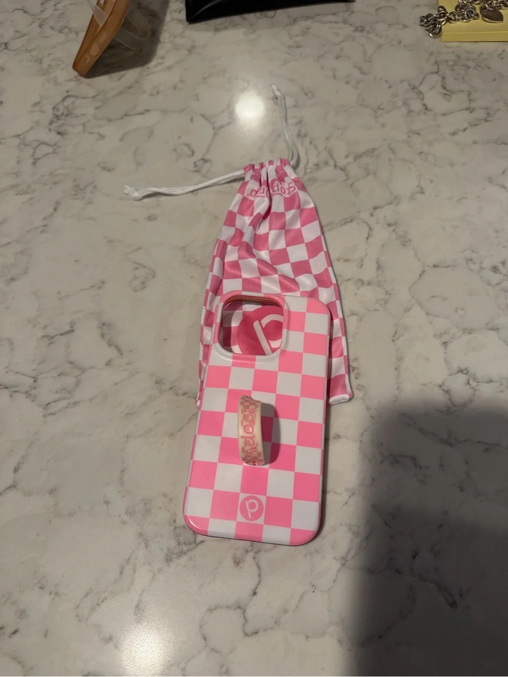 Pink Checkerboard Loopy Case with Matching Pouch